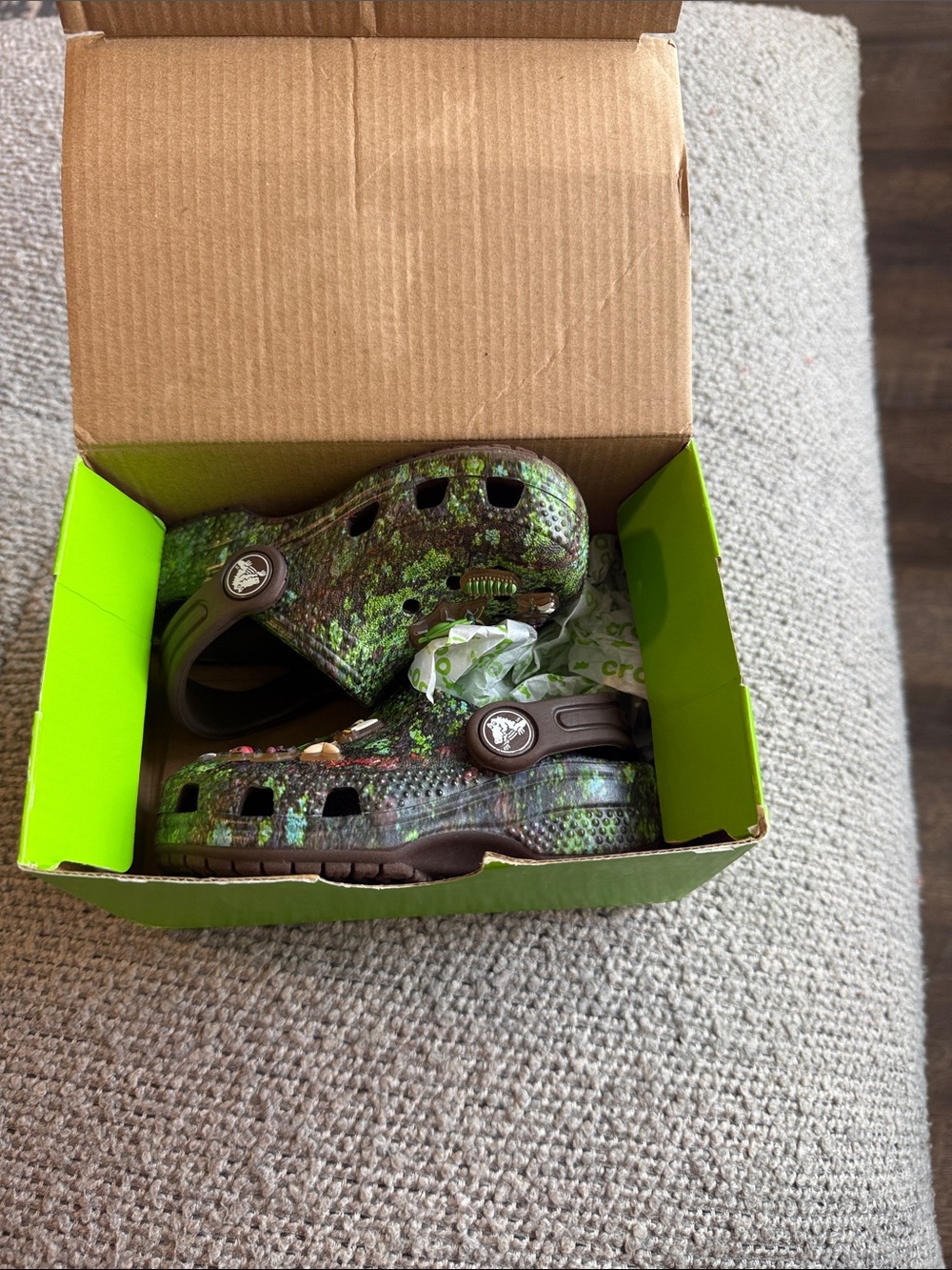 CROCS Kids Camouflage Green Clog with Brown Strap